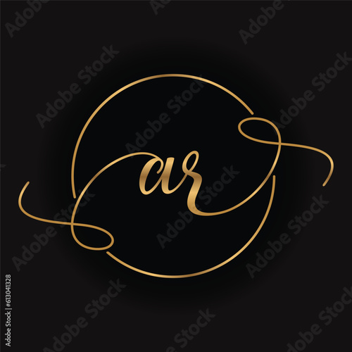 AR Golden Initial Handwriting Minimalist Logo Design