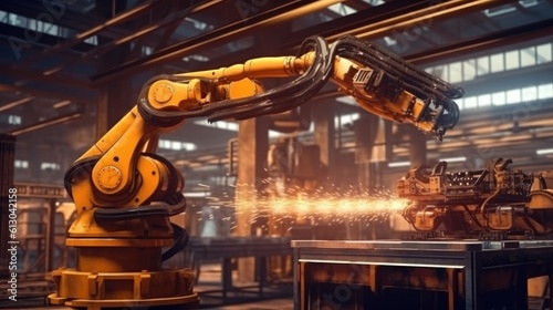 Industrial machine robot arm automation. Industry 4.0 concept. Smart factory. Generative AI. © Pungu x