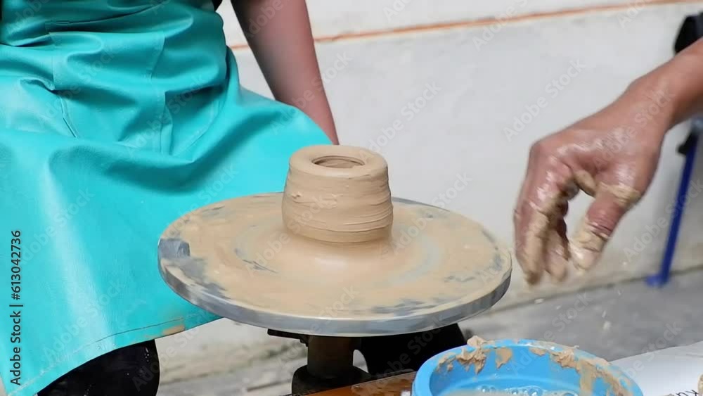 Pottery making in Museum of Fine Art and Ceramics, Jakarta. A person do