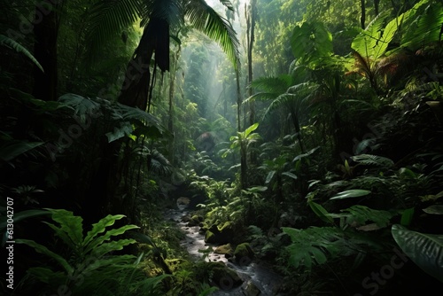 Lush  green  tropical jungle. Generative AI