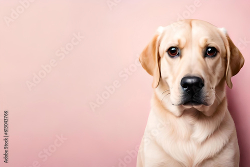 Labrador Retriever dog on soft pink background