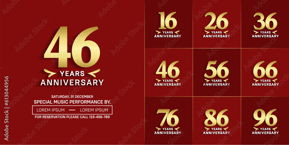 set of anniversary logo with golden number on red background can be use for celebration