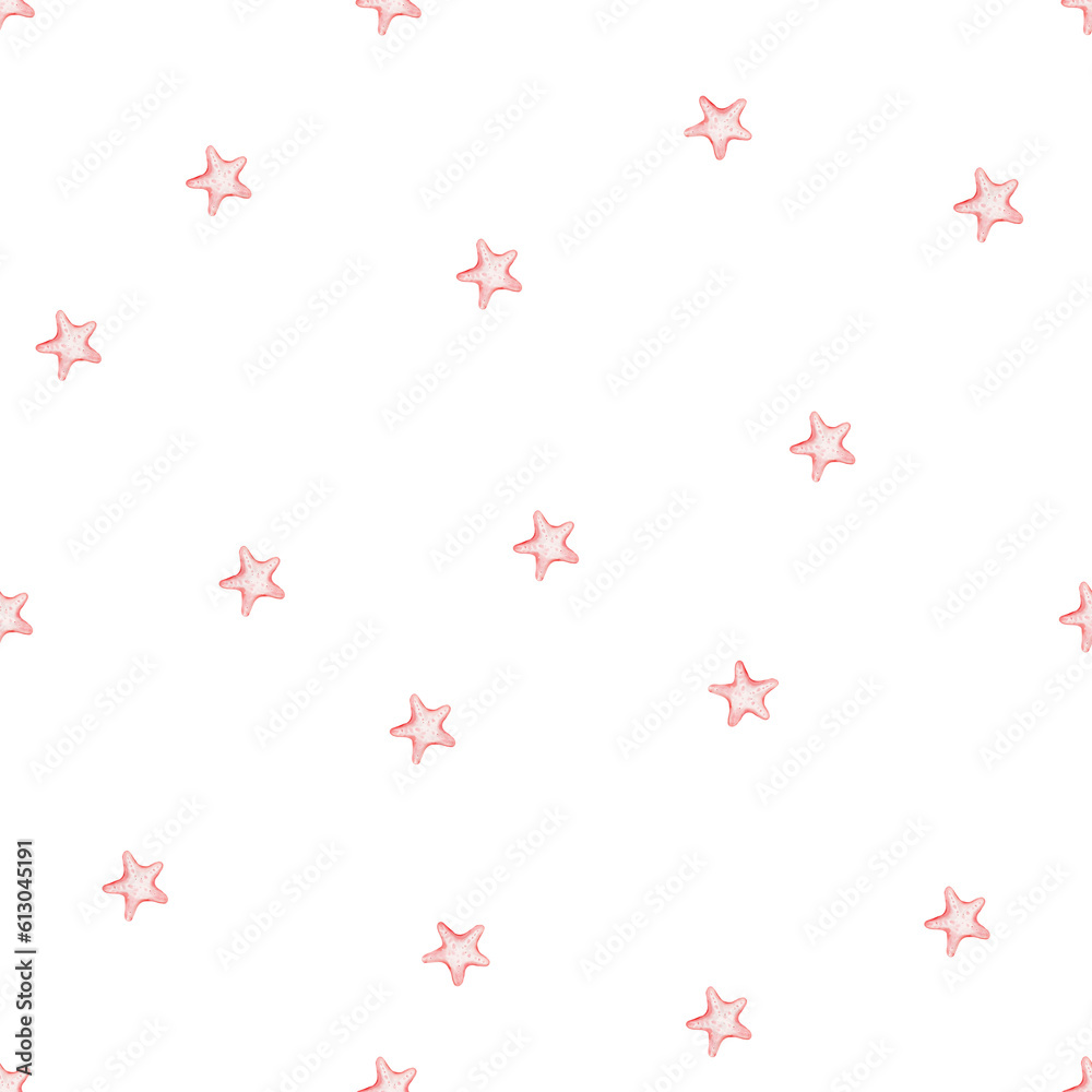 watercolor seamless pattern sea stars in pink color. cute minimalistic pattern