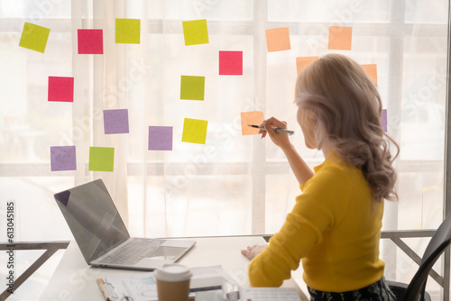 Quadro em tela Asian business woman working in office, absorption costing, accelerated deprecia