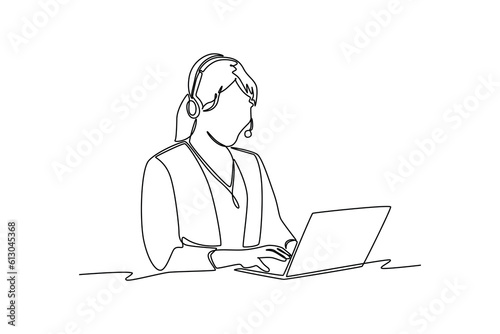 Continuous one line drawing customer service concept. Single line draw design vector graphic illustration.