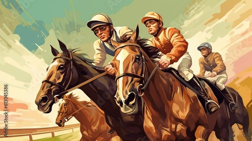 Diskjockeys racing with horses. Made with Generative AI. © Paul