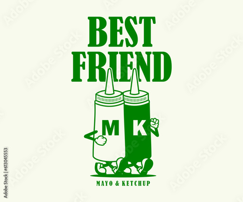 cartoon character of mayo and ketchup Graphic Design for T shirt Street Wear and Urban Style