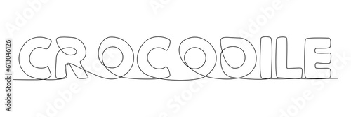 One continuous line of Crocodile word. Thin Line Illustration vector concept. Contour Drawing Creative ideas.