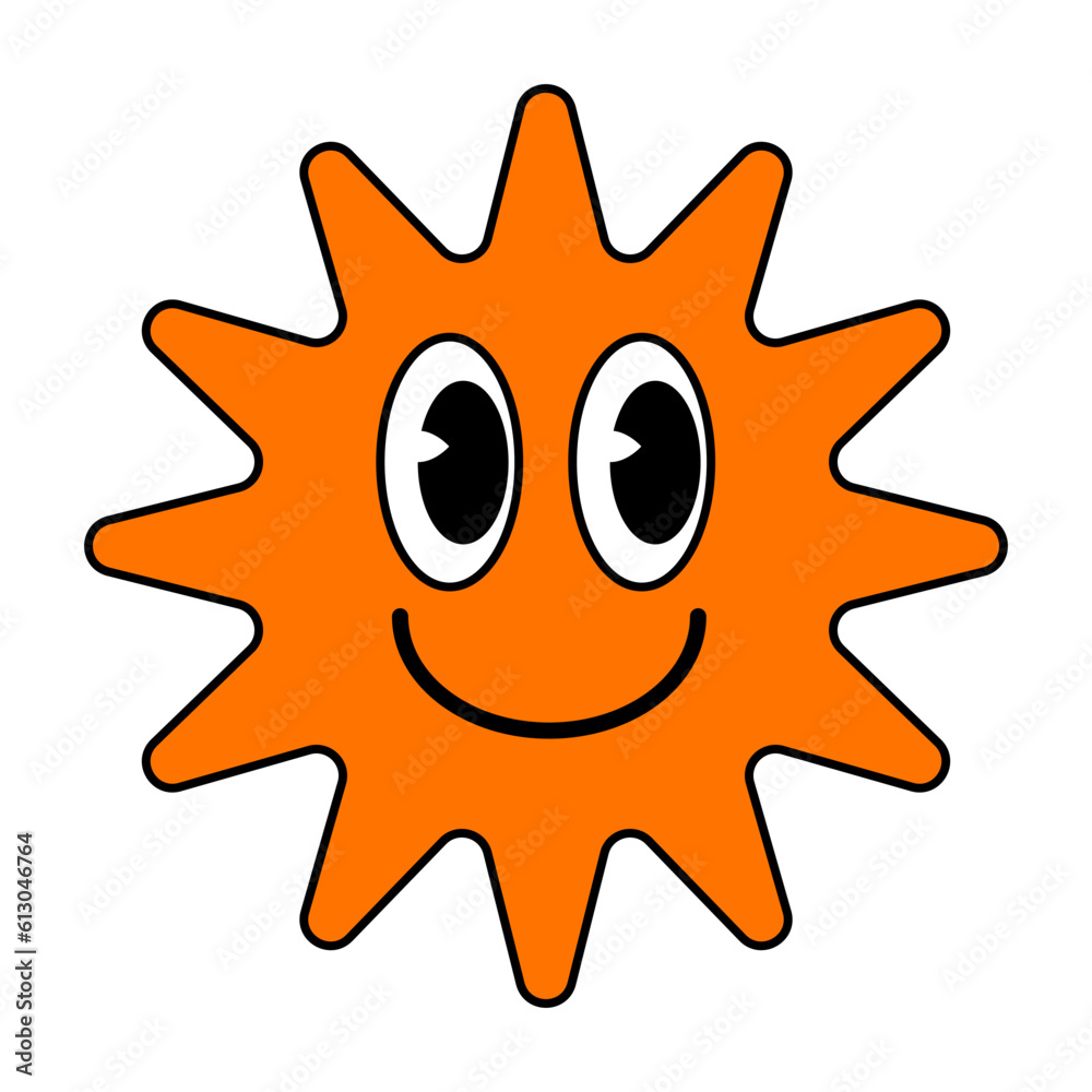 Groovy Cartoon funny cartoon smile geometric shape comic characters, vintage orange star Groovy Cartoon funny cartoon smile geometric shape comic characters, vintage orange star