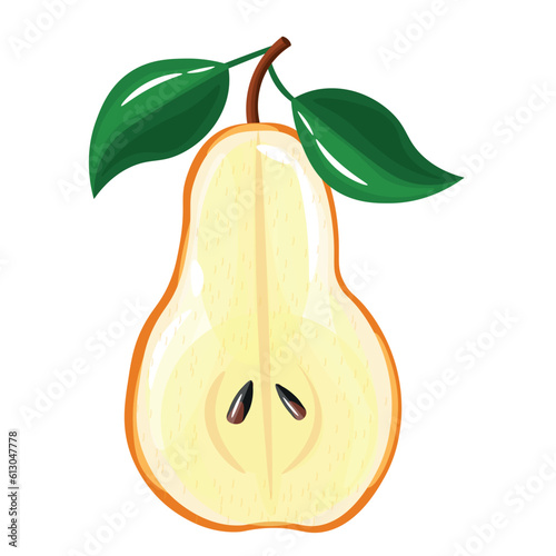 Ripe cut pear on white background