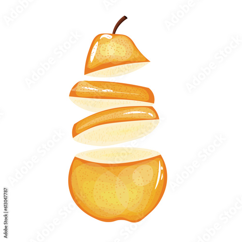 Ripe cut pear on white background