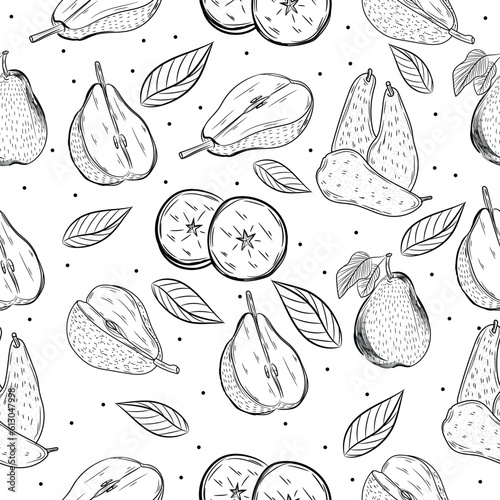Many ripe pears on white background. Pattern for design
