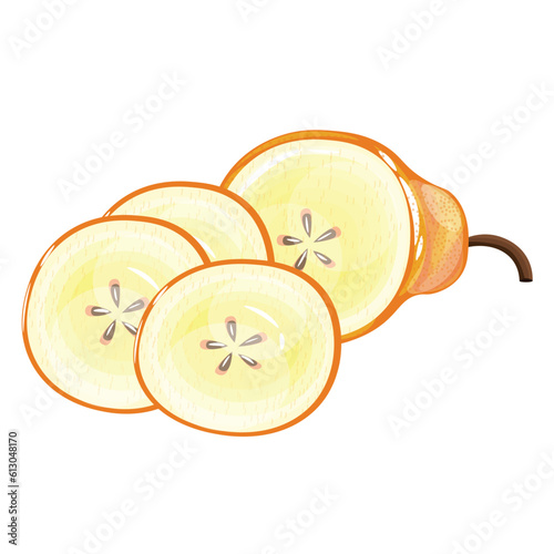 Ripe cut pear on white background