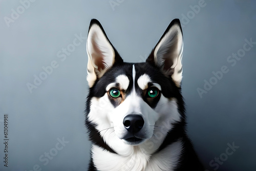 Husky dog on light gray background