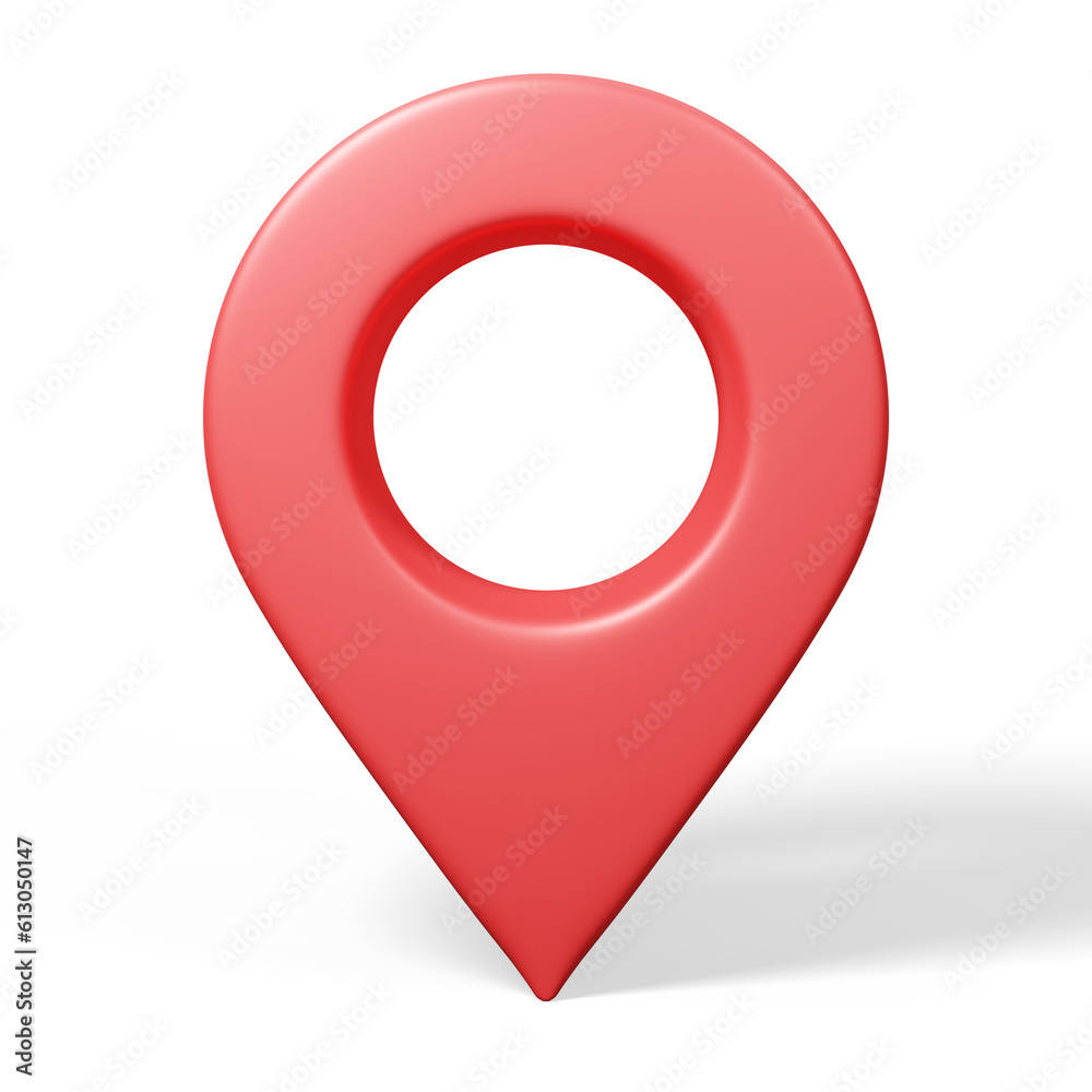 3D render red pin map location pointer icon. 3D render red pin map location pointer icon.