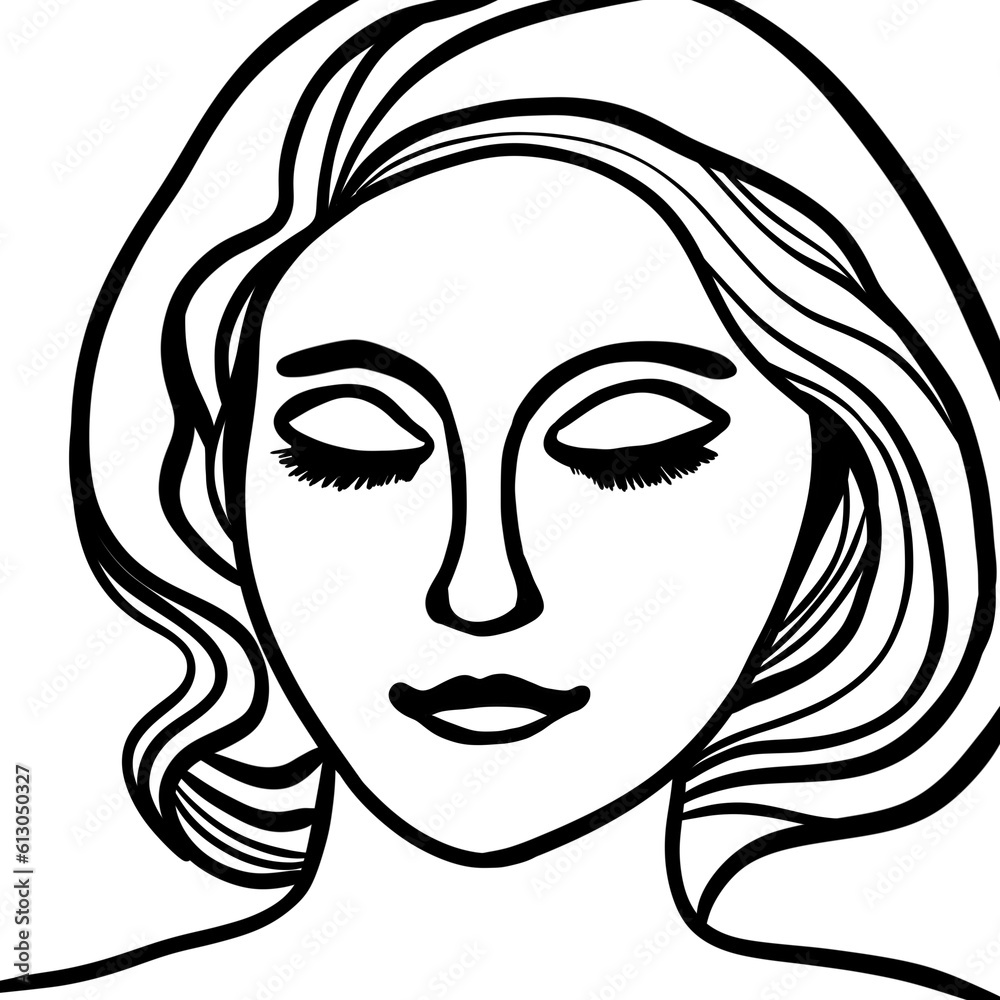 Woman face line art black and white tone minimal style for artwork Woman face line art black and white tone minimal style for artwork