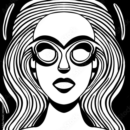 Woman face line art black and white tone minimal style for artwork