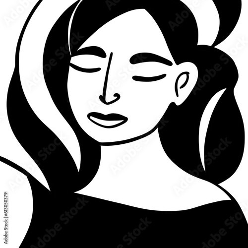 Woman face line art black and white minimal style for artwork © mrbonsalino