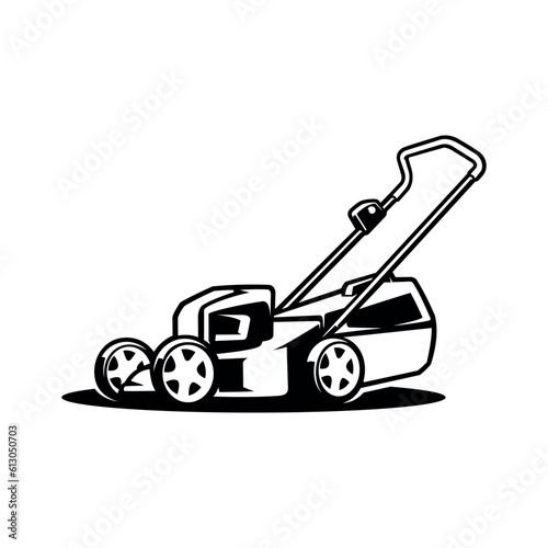 turf and lawn mower illustration logo vector