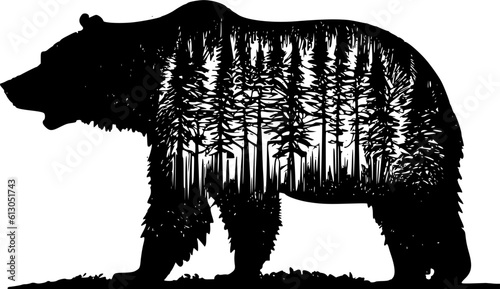 Silhouette of a brown bear on a white background, vector image.