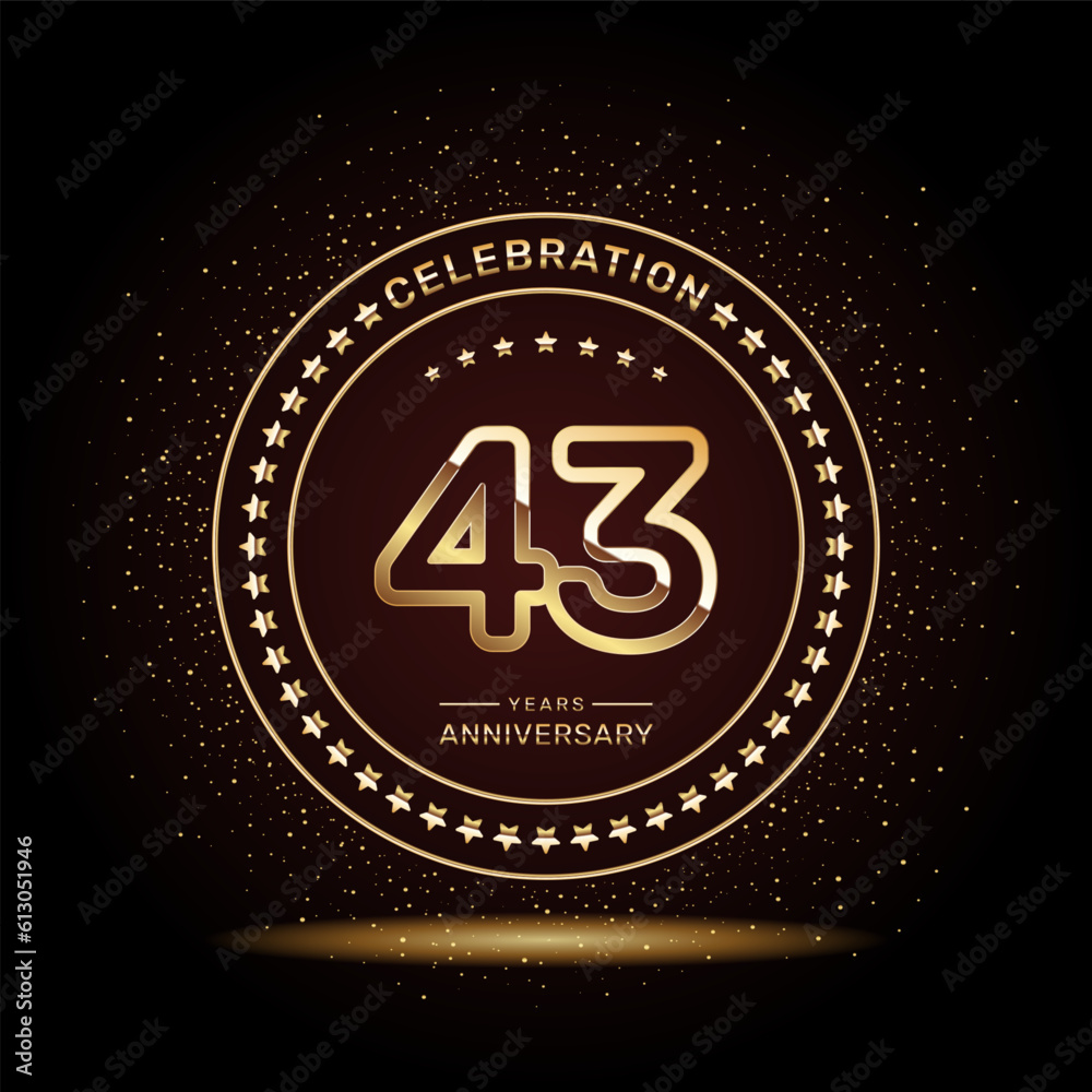 Fototapeta premium 43 year anniversary logo design with double line numbers in gold color, vector template