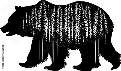 Silhouette of a brown bear on a white background, vector image.
