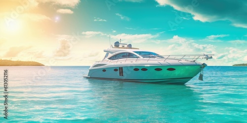 ship luxury yacht floating in the turquoise sea, created with generative ai  © Daunhijauxx