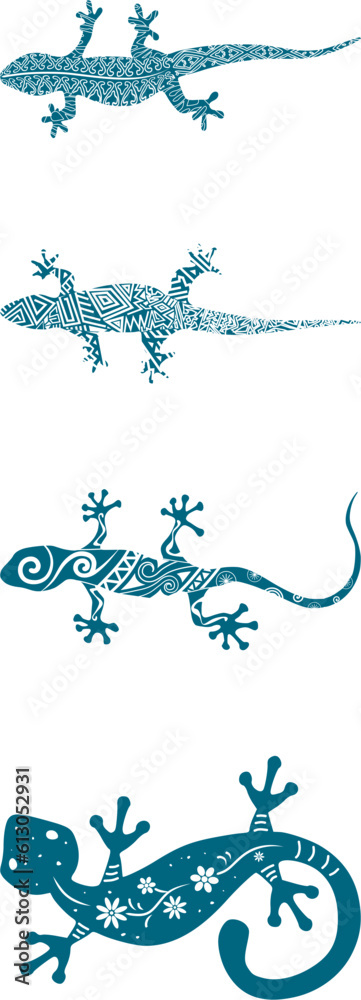 gecko - tribal traditional ornaments (blue) - batch 5