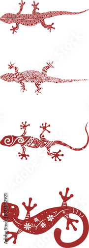 gecko - tribal traditional ornaments (red) - batch 5