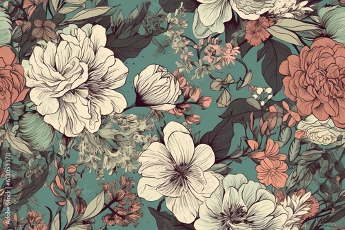 Elegant Floral Arrangements with a Touch of Vintage Charm Seamless Pattern Created with Generative AI