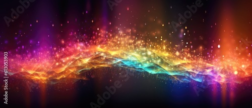Rainbow glow wave particle abstract background. Light blurred of colorful light glitter. Glow texture background. Generative AI