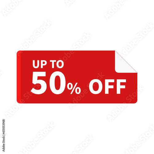 Discount 50 Up To In Red Color And Rectangle Shape For Promotion
