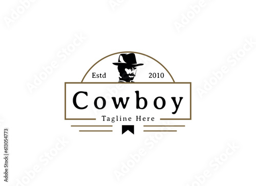 Vintage retro texas cowboy logo design template