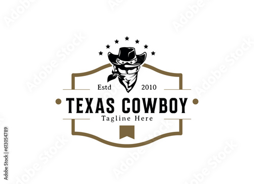 Vintage retro texas cowboy logo design template
