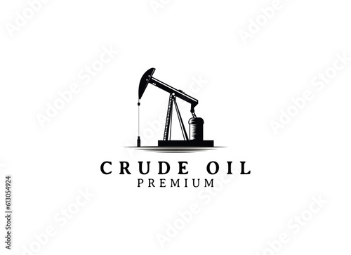 Vintage Retro Crude Oil Mining Pump Machine Silhouette Logo design