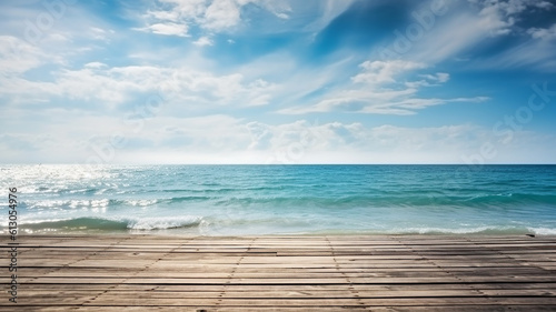 Wooden Pier Blue Sea Sky Background  Generative AI