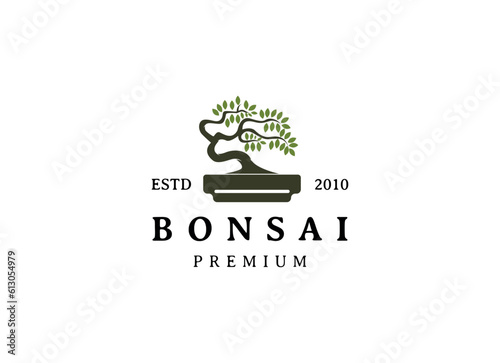 bonsai logo design silhouette icon vector