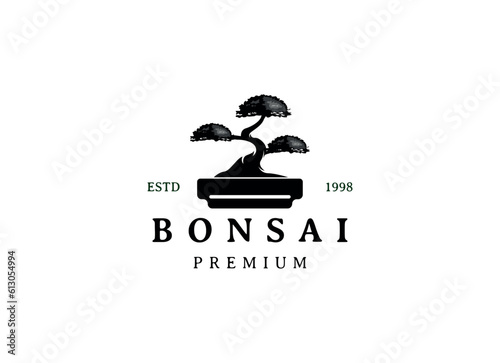 bonsai logo design silhouette icon vector