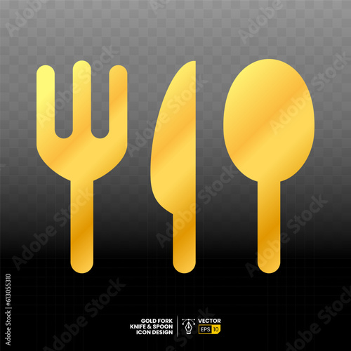 Gold fork, knife, spoon flat icon vector design. cute, minimalist and elegant cutlery