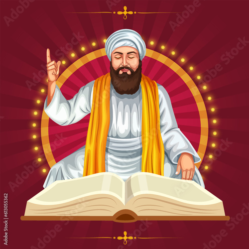 illustration of the Sikh Guru Arjan Dev Ji who is also known as the fifth Sikh Guru, was born on 15 April. photo