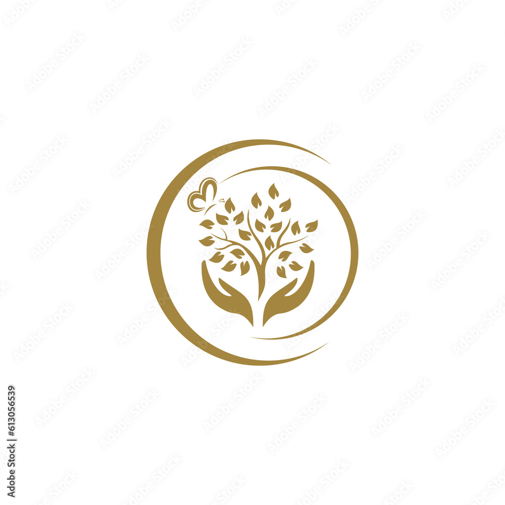 hand and tree. Logo, symbol, icon, illustration, vector, template, design