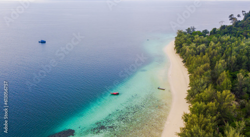 Aerial view of beautiful beach, tropical island in Koh Kradan, Thailand