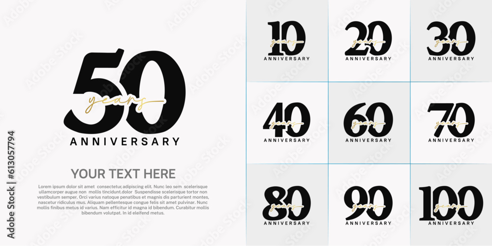 set of anniversary logo with black number and golden handwriting text can be use for celebration set of anniversary logo with black number and golden handwriting text can be use for celebration