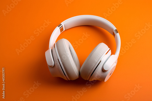 Headphone on orange background 