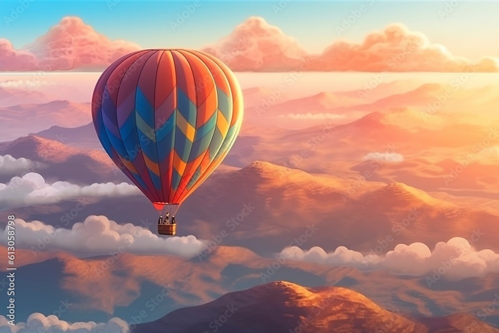 Hot air balloon in the sky, created with generative AI