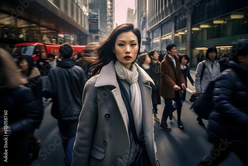 Dynamic Street Photography: A candid and energetic shot capturing the essence of city life, featuring bustling streets and diverse individuals, suitable for editorial features and urban lifestyle publ photo