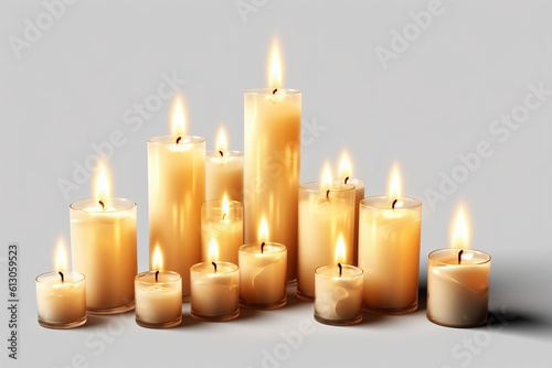 Burning candles on white background - Generative AI