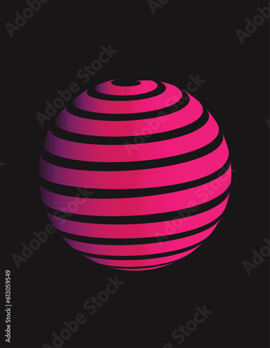 This is a globe ornament art. Global spiral 3D, diagonal swirls, horizontal curvature, vertical arc on the sphere, planet.