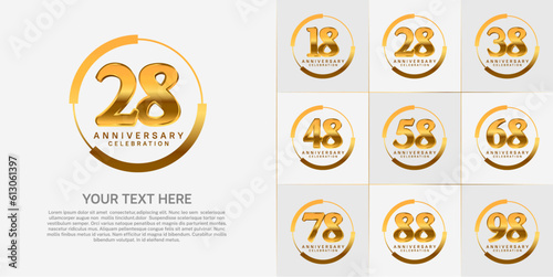 set of anniversary logo with golden number in circle can be use for celebration