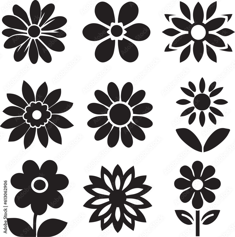 vector flower art illustration set of group